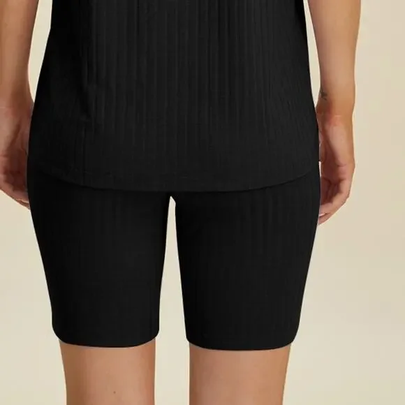 BASIC BAE Plus Black Ribbed V-Neck Short Sleeve Top Shorts Set NEW - Picture 5 of 6